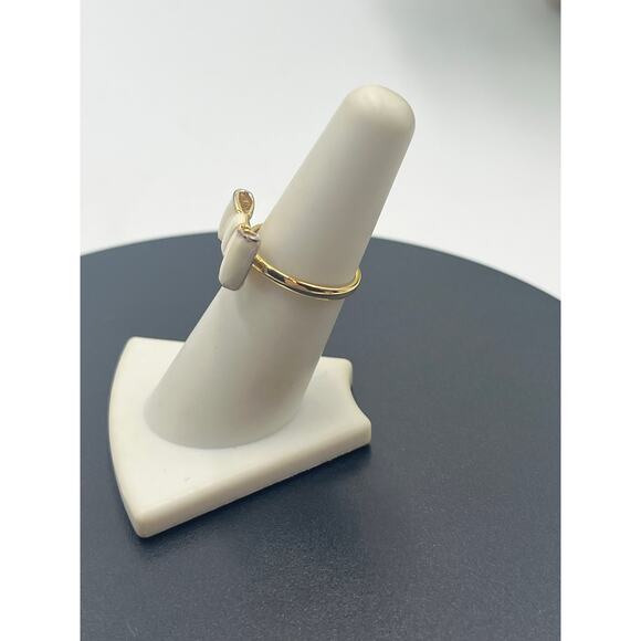 Kate Spade New York Take A Bow Cream Enamel Gold Plated Ring Sz 6.5 - Picture 3 of 10